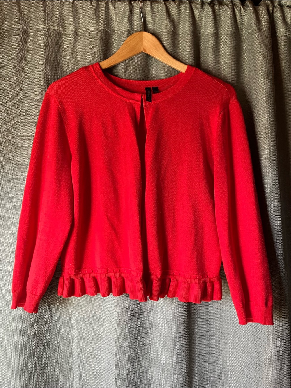 Allie & Rob Red Ruffle-Hem Open Cardigan